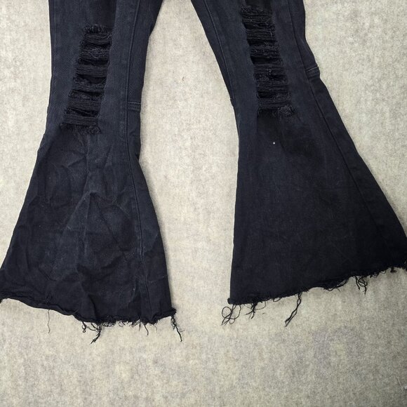 Rue21 Black Distressed High-Waist Bell Bottom Flare Jeans Cotton Blend - Picture 5 of 10